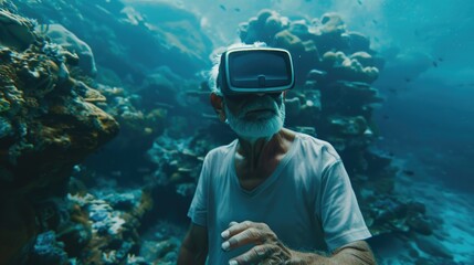 Poster - A man wearing a virtual reality headset, suitable for technology concept