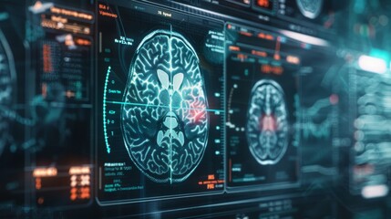 Wall Mural - Interface for digital medical scanning of the brain, abstract technology in health care