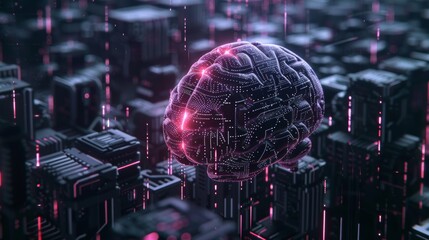 Poster - A binary brain with a sci-fi theme, representing the advancement of technology