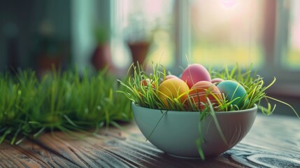 Poster - Colorful Easter eggs in a bowl, perfect for holiday designs