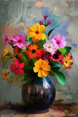 Poster - A painting of flowers in a vase, suitable for home decor