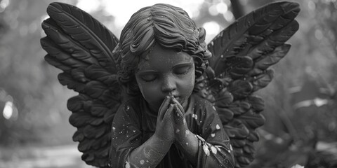 Poster - A monochrome image of an angel statue. Suitable for various design projects