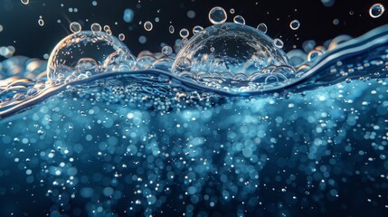 Poster - In the background, underwater fizzing air bubbles flow. Fizzy drink. Soda pop. Champagne. Sparkling water. Underwater modern texture.