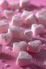Poster - A pile of marshmallows on a pink surface. Perfect for food and dessert concepts