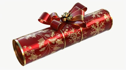 Poster - A festive red and gold wrapped gift with a bow. Perfect for holiday and celebration concepts