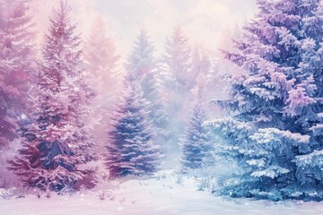 Sticker - A serene painting of snow-covered trees in a snowy forest. Perfect for winter-themed designs