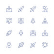 Start up line icon set on transparent background with editable stroke. Containing creativity, monitor, release, deployment, startup, advancement, automaticstartup, spaceship.