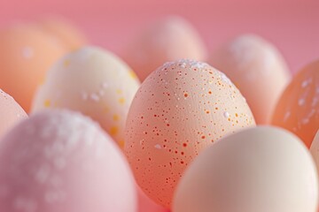 Aufkleber - A group of eggs sitting on top of a pink surface. Suitable for food and cooking concepts