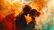 Romantic painting of a couple kissing, suitable for love themes