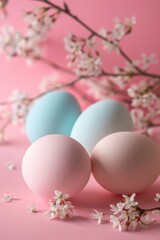 Poster - Three eggs placed on a pink background, suitable for food and kitchen concepts