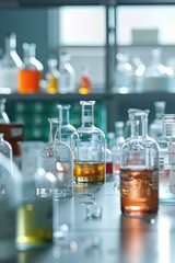 Poster - Bottles arranged on a table, suitable for various concepts