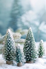 Poster - A group of small trees on a snowy landscape. Suitable for winter-themed designs