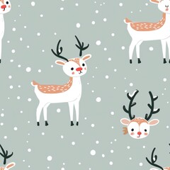 Poster - A unique pattern of deer with antlers on a neutral gray backdrop. Perfect for nature and wildlife designs