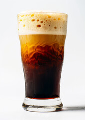 Product photo of nitro cold brew coffee, on slate surface, isolated on white background. studio lighting.