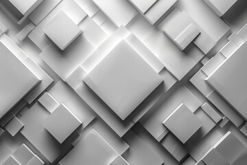 Poster - This image features a seamless monochrome pattern with 3D square shapes, offering depth and symmetry