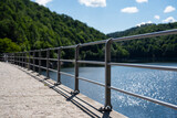 Fototapeta  - barriers over a water facility, dam, retention reservoir - threat, accident