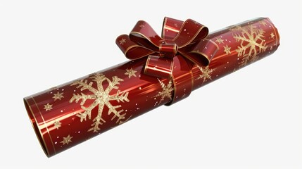 Poster - A red wrapped gift with a gold snowflake bow. Perfect for holiday and celebration concepts