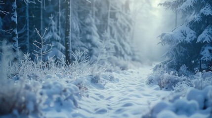 Aufkleber - A snowy path in the middle of a forest. Perfect for winter-themed designs