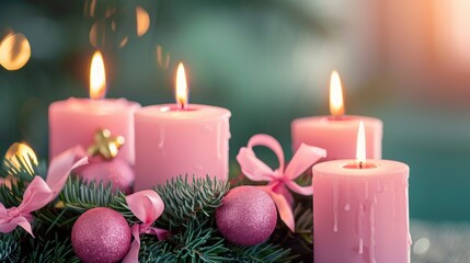 Poster - Pink candles on a table, suitable for home decor