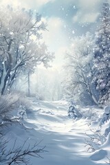 Aufkleber - Snowy path in a winter forest, perfect for seasonal designs