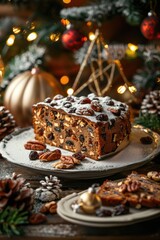 Poster - A slice of fruit cake on a plate, perfect for food and dessert concepts