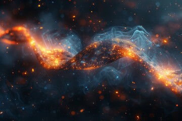 Poster - A visually captivating image showcasing a wave constructed of orange and blue particles, symbolizing connectivity and motion
