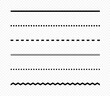 Set of vector seamless straight lines of different styles: dots, dashes, square dots, zigzag