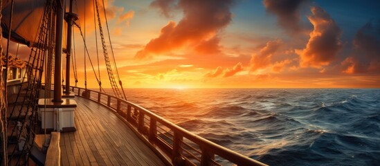 Aufkleber - Sun setting over sea viewed from ship