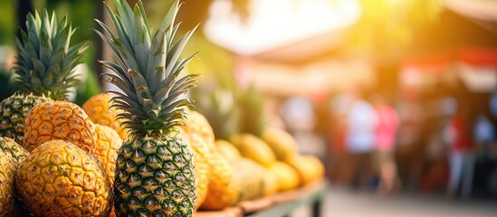 Aufkleber - Pineapples displayed market stall