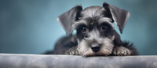 Poster - Cute puppy lies on sofa gazing at camera