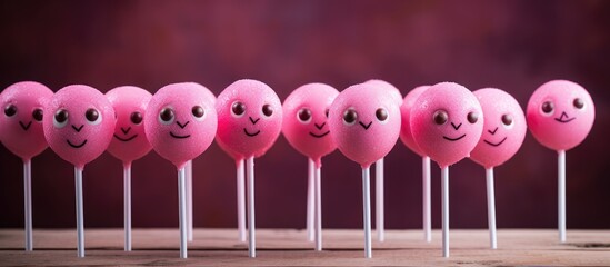 Poster - Pink lollipops with cute faces