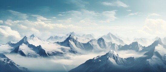 Aufkleber - High Alpine Peaks Covered in Snow Under Cloudy Sky