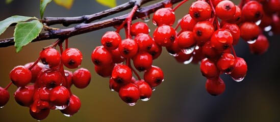 Poster - Branch of Rowan Tree with Bright Red Berries