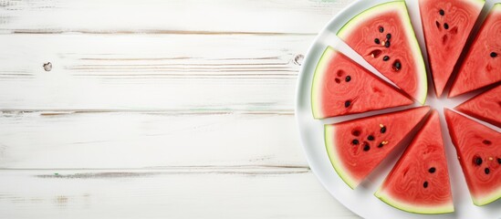 Poster - Watermelon slices on plate, white table