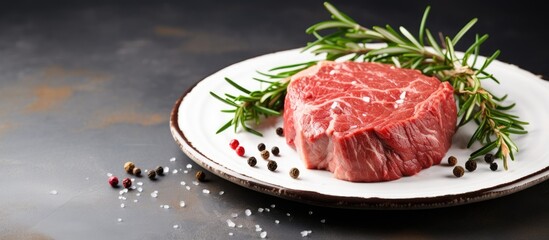 Aufkleber - Piece of steak on plate with rosemary sprigs