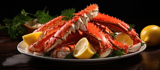 Poster - Plate of crab legs with fresh lemon and parsley