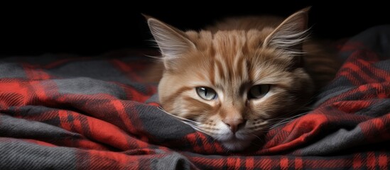 Aufkleber - Cat rests on red and black blanket