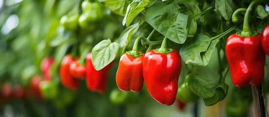 Poster - Red Pepper Plant with Hanging Peppers