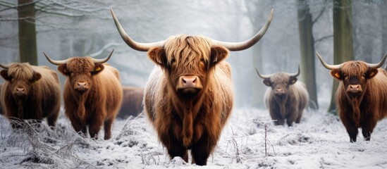 Poster - Brown cows in snowy field