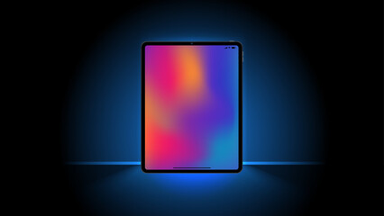 Poster - Smart device tablet computer light screen, mobile tab technology display light banner. The smartphone screen glows in the illustrations. Modern tablet vector abstract background