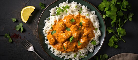 Aufkleber - Plate of rice with chicken and savory topping
