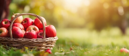 Wall Mural - Basket of apples on grass