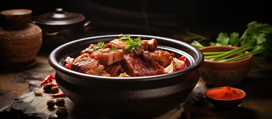 Poster - Delicious Chinese pork ribs soup with meat and veggies