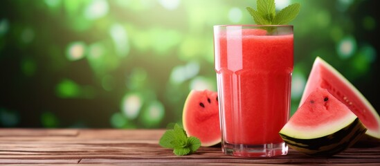 Poster - Glass of watermelon juice with melon slices