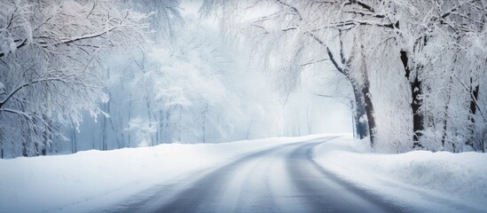 Poster - Snowy road with trees and snow on both sides
