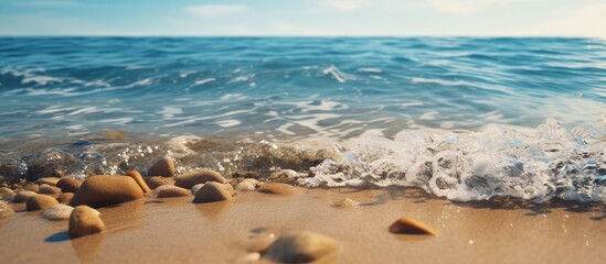 Poster - waves crash against rocks beach closeup