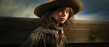 Young Cowgirl In Hat And Scarf