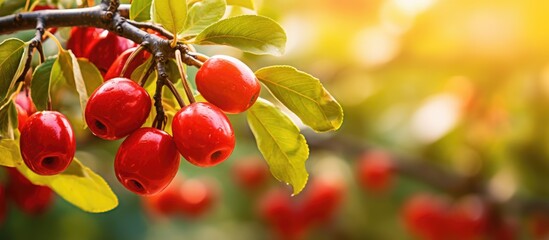 Poster - Close-up of Tree Branch with Bright Red Berries