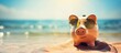 Piggy bank wearing shades on sunny beach