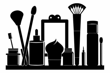 makeup tools silhouette vector illustration